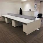 white wooden framed banked desks - set of 6