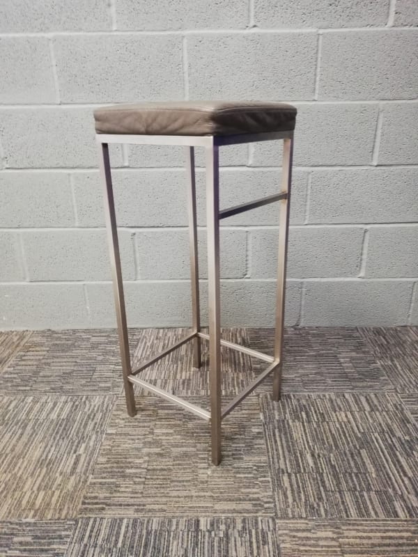 Grey Leather Padded Stool