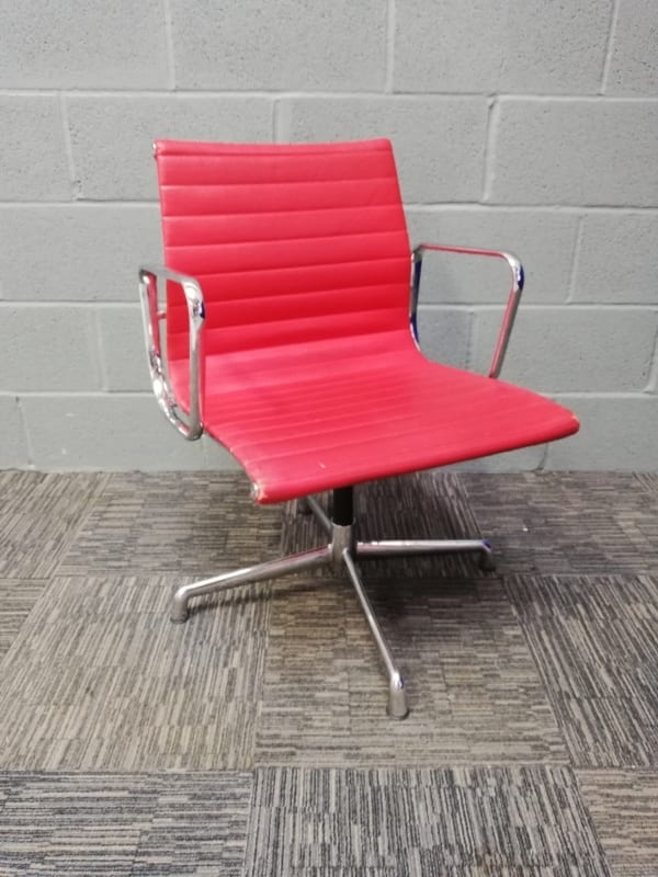 Red Leather Effect 'Eames' Style Swivel Chair