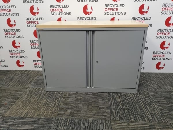 Triumph Maple Topped Metal Desk High Cupboard
