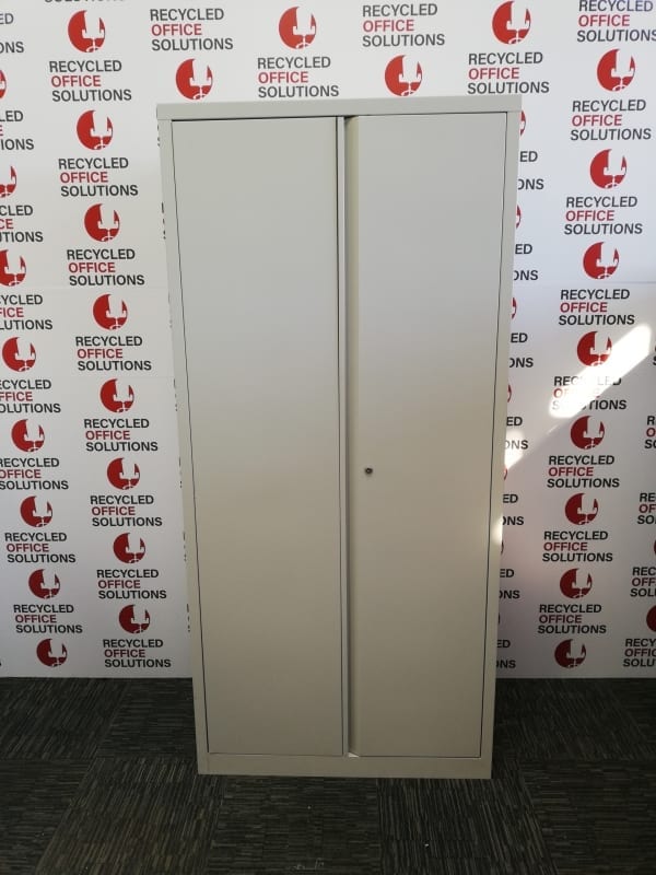 Tall Grey Metal 2 Door Cupboard