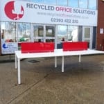 Bank of 4 Sleek White Desks with Red Perspex Dividers