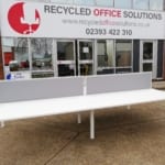Bank of 4 White 160cm Desks with Grey Screens