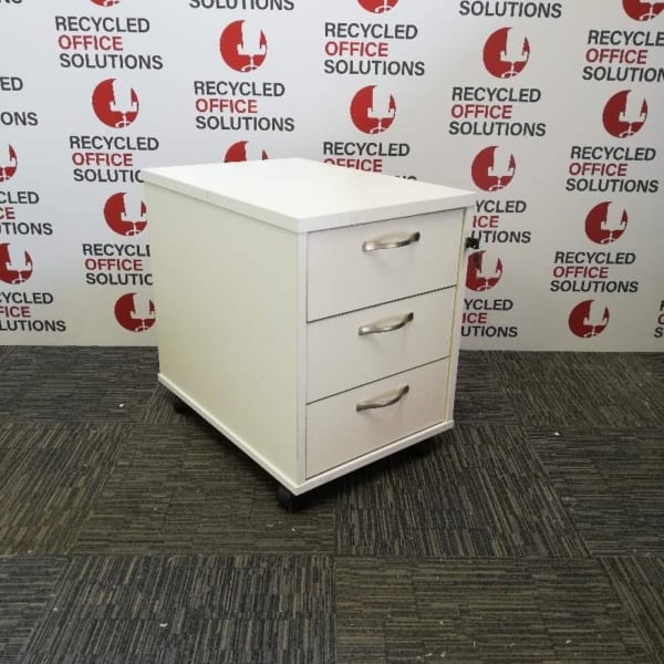 White Wooden 3 Drawer Under Desk Pedestal - Type 2