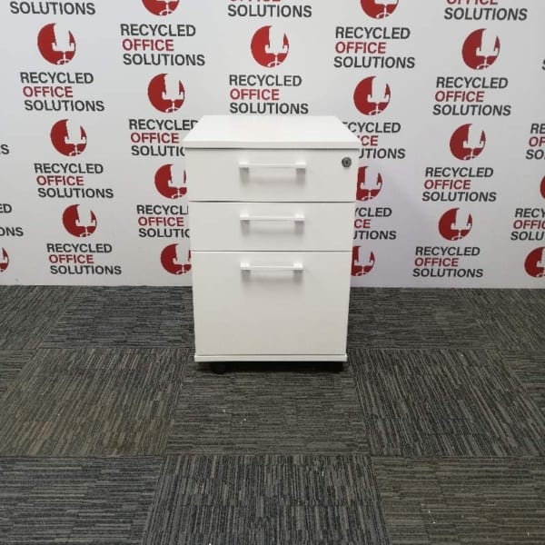 White Wooden 3 Drawer Under Desk Pedestal - Type 3