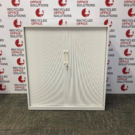 White 2 Door Mid Height Tambour Unit