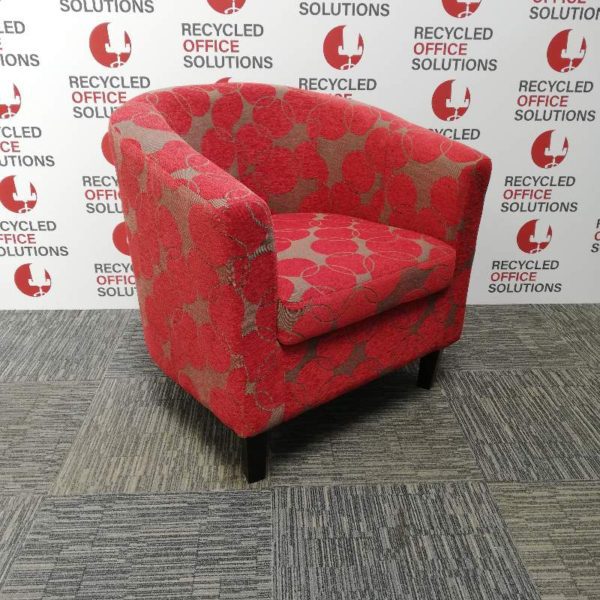 Red Patterned Fabric Tub Chair