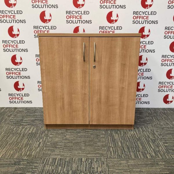 Low Mid Walnut Desk High 2 Door Cupboard