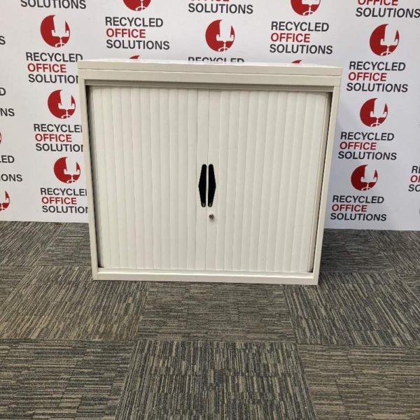 White Desk High Tambour Unit