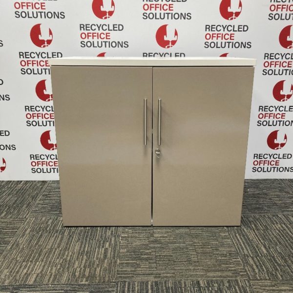 Stone Coloured Gloss Desk High Storage Unit