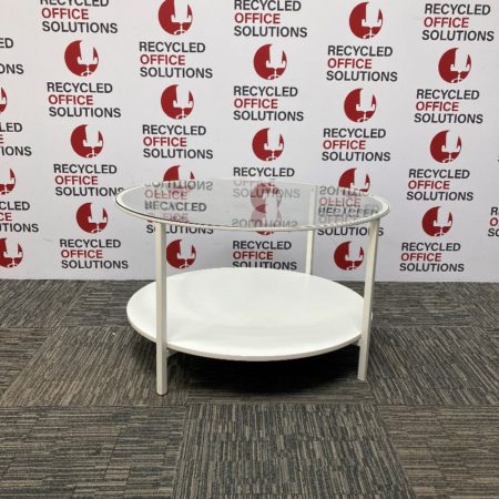 Round Glass Coffee Table with White Metal Frame