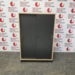 Half Height Maple Credenza with Grey Doors