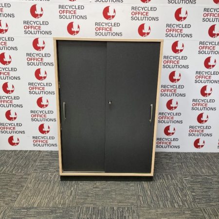 Half Height Maple Credenza with Grey Doors