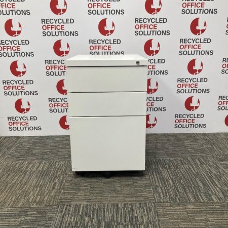 White Metal 3 Drawer Under Desk Pedestal - 50cm deep