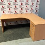 Large Beech RH Turn Desk with Pedestal