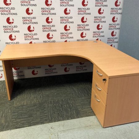 Large Beech RH Turn Desk with Pedestal