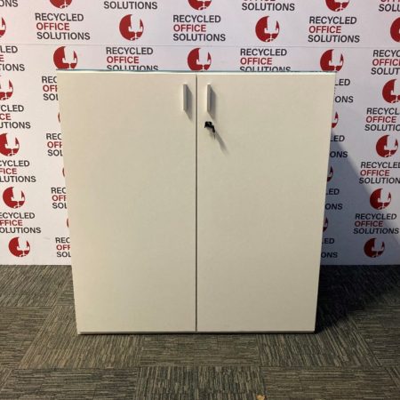 White Wooden 2 Door Half Height Cupboard with Glass Top