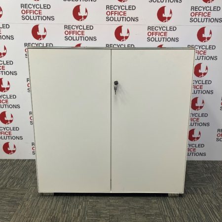 White Metal 2 Door Half Height Cupboard with Mustard Glass Top