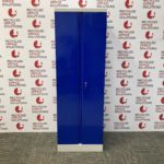 Tall Blue/Grey Metal 2 Door Storage Unit - 4 Shelves (Narrow)