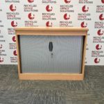 Low Beech Tambour Unit with Grey Doors