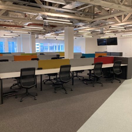 Bank of 8 Light Grey 140cm Desks - with Screens - Available end of September!
