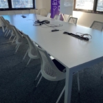Large 3-Piece White 'Herman Miller' Meeting Table with Consoles