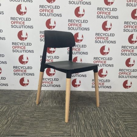 Black Plastic Stacking Canteen Chair with Wooden Legs