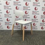 White Plastic Stacking Canteen Chair with Wooden Legs