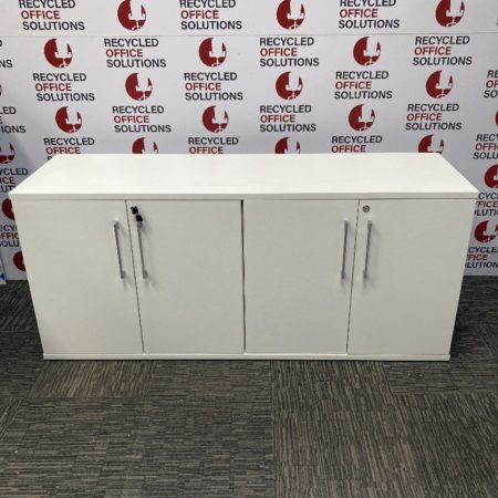 White 4 Door Desk High Cupboard - 165cm