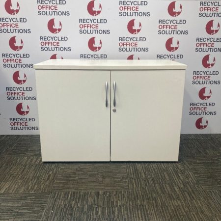 White Wooden Desk High 2-Door Cupboard - 100cm