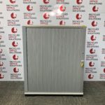 Half Height White Wooden Tambour Unit with Grey Door