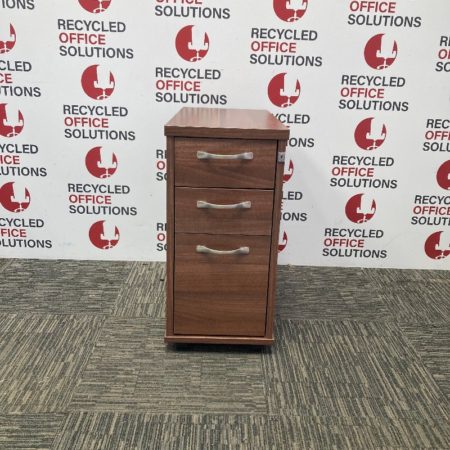 Dark Walnut 3 Drawer Slimline Under Desk Pedestal - Type 1