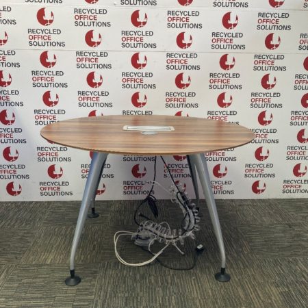 Walnut Round Meeting Table with Centre Console - Grade B
