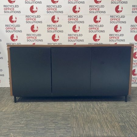 Dark Walnut Desk High Credenza with Black Doors - 60cm