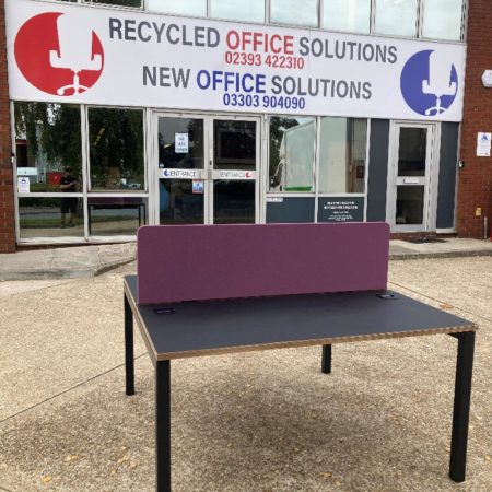 Bank of 2 140cm Black Desks With Purple Screens