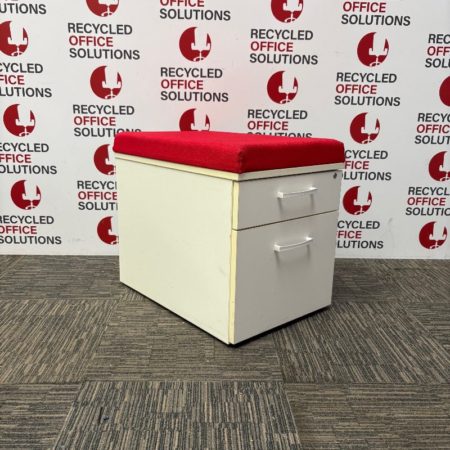 White 2 Draw wooden Pedestall With A Red Fabric Top