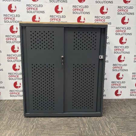 Tall Grey Storage Unit With A Oak top