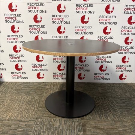 Black Round Canteen Table with Electrics - 100cm