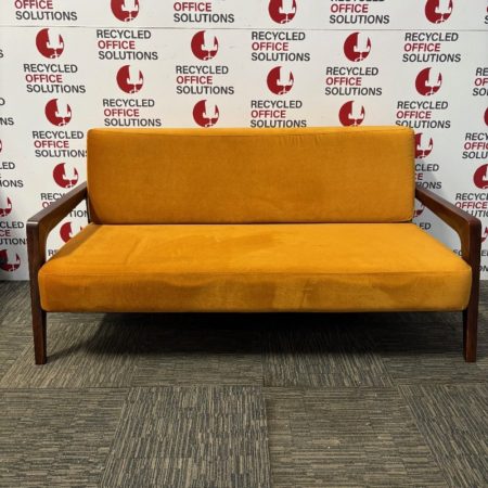 Yellow Mid-Century Style Fabric Sofa with Wood/Metal Industrial Framework