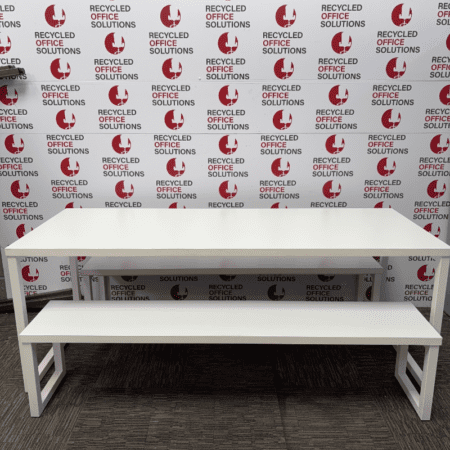 White Rectangular Canteen/Meeting Table With Metal Framwork-Grade B