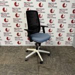 Blue Fabric Operator Chair With White Frame