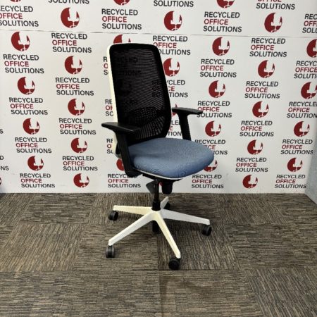 Blue Fabric Operator Chair With White Frame
