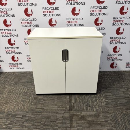 White 2 Door Desk High Storage Unit