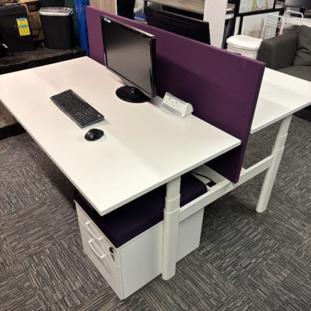 White Dual Sit Stand Desks With White Frame