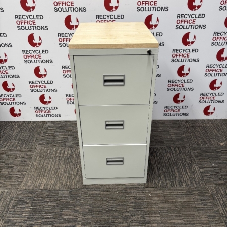Grey 3 Drawer Filing Cabinet With A Beech Wooden Top